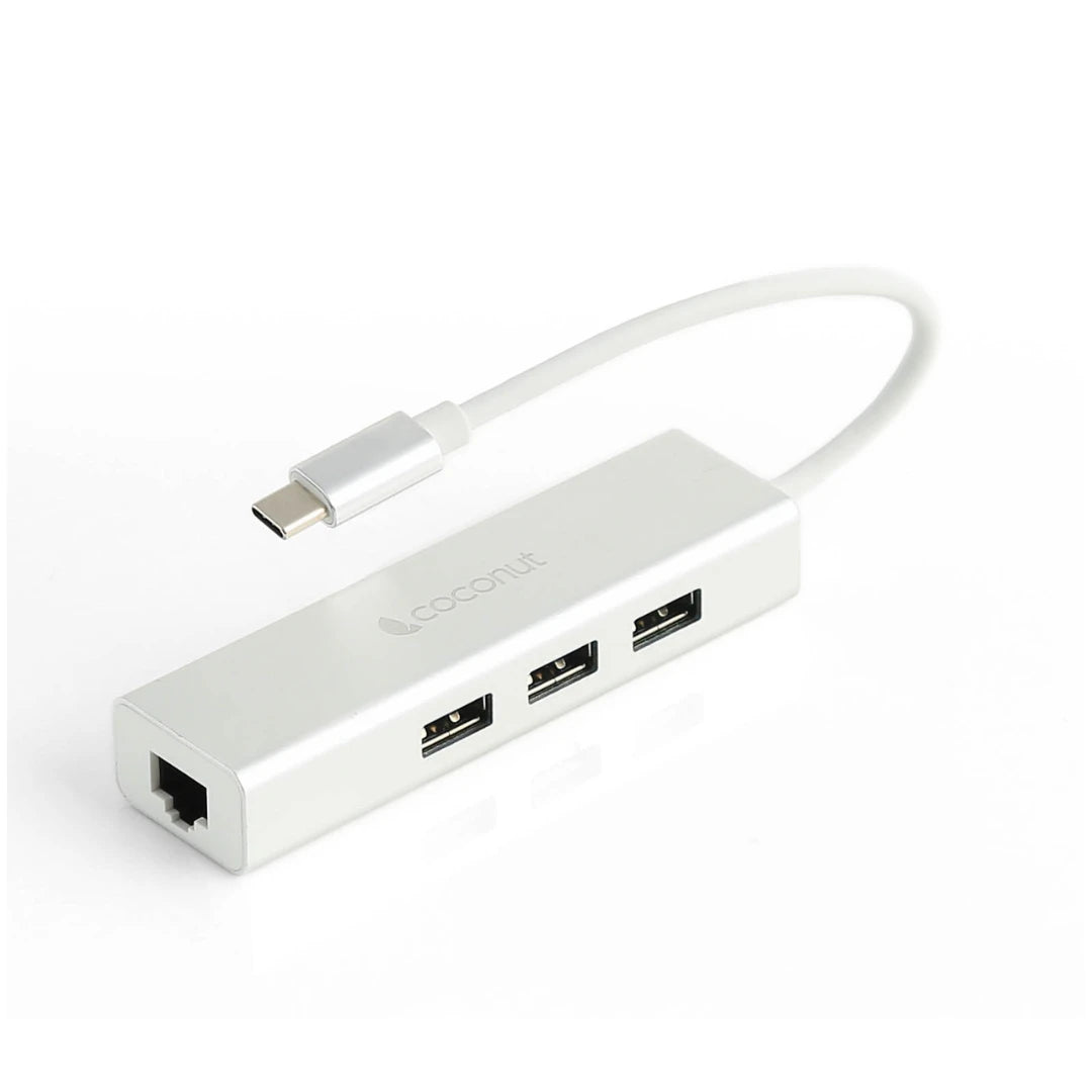 USB-C hub with 3 USB 3.0 ports and LAN connection, 1-meter cable